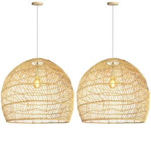 2 Pendente Rattan Fibra Natural Grande 60 Cm Rustico Nat21