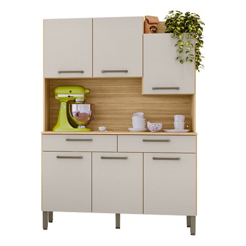 Armário de Cozinha Compacta 6 Portas e 2 Gavetas 132cm Silver Freijó Soft - Pallazio