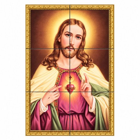 Quadro Sagrado Coração de Jesus 60x40 em Azulejos