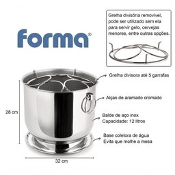 Champanheira Grande Inox Balde de Gelo com Divisor para 5 Garrafas 12 Litros Base Coletora de Água - 2