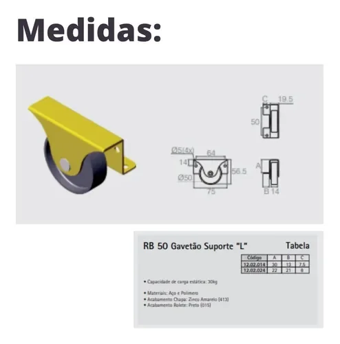 Rodizio P/Cama Auxiliar Tipo Gavetão Rb 50 Zinco Amarelo (Kit C/6 Un) - 8