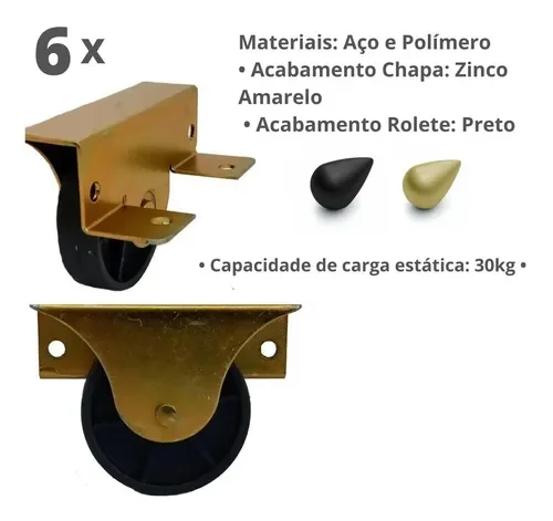 Rodizio P/Cama Auxiliar Tipo Gavetão Rb 50 Zinco Amarelo (Kit C/6 Un) - 7