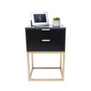 Ver imagem 5 de Kit 2 Mesas Cabeceira Industrial 40cm Preto 2 Gavetas Base Metal Dourado Lateral Cama