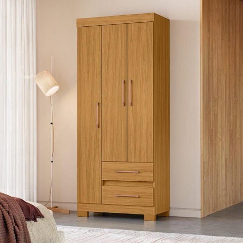 Guarda-Roupa Solteiro com 3 Portas e 2 Gavetas 75,7cm Multimóveis CR35678 Madeirado