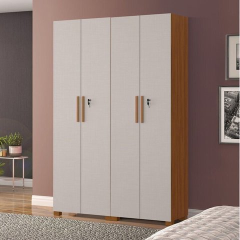 Kit com 2 Armários Multiuso Escritório NT4020 4 Portas e Prateleiras Marrom/Freijó Trend/Off White Tx