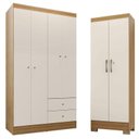 Ver imagem 1 de Guarda Roupa Solteiro Versa 4 Portas com Armário Multiuso Luna Freijó Off White Fosco - Kits Paraná