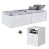 Cama Solteiro com Mesa de Cabeceira 2 Gavetas Branco Arda Shop Jm - 4