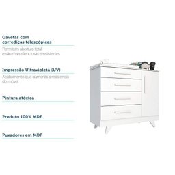 Conjunto para Quarto de Bebê com Cômoda 1 Porta 4 Gavetas e Berço Mini Cama Retrô  - 13