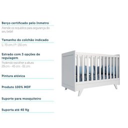 Conjunto para Quarto de Bebê com Cômoda 1 Porta 4 Gavetas e Berço Mini Cama Retrô  - 14