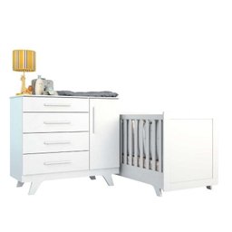 Conjunto para Quarto de Bebê com Cômoda 1 Porta 4 Gavetas e Berço Mini Cama Retrô  - 3
