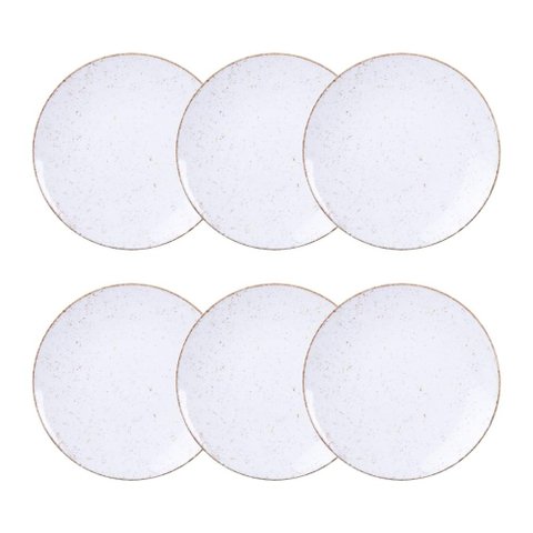 Jogo de Pratos Sobremesa Rústico 6 Peças 21 Cm Porcelana Decorada Tramontina