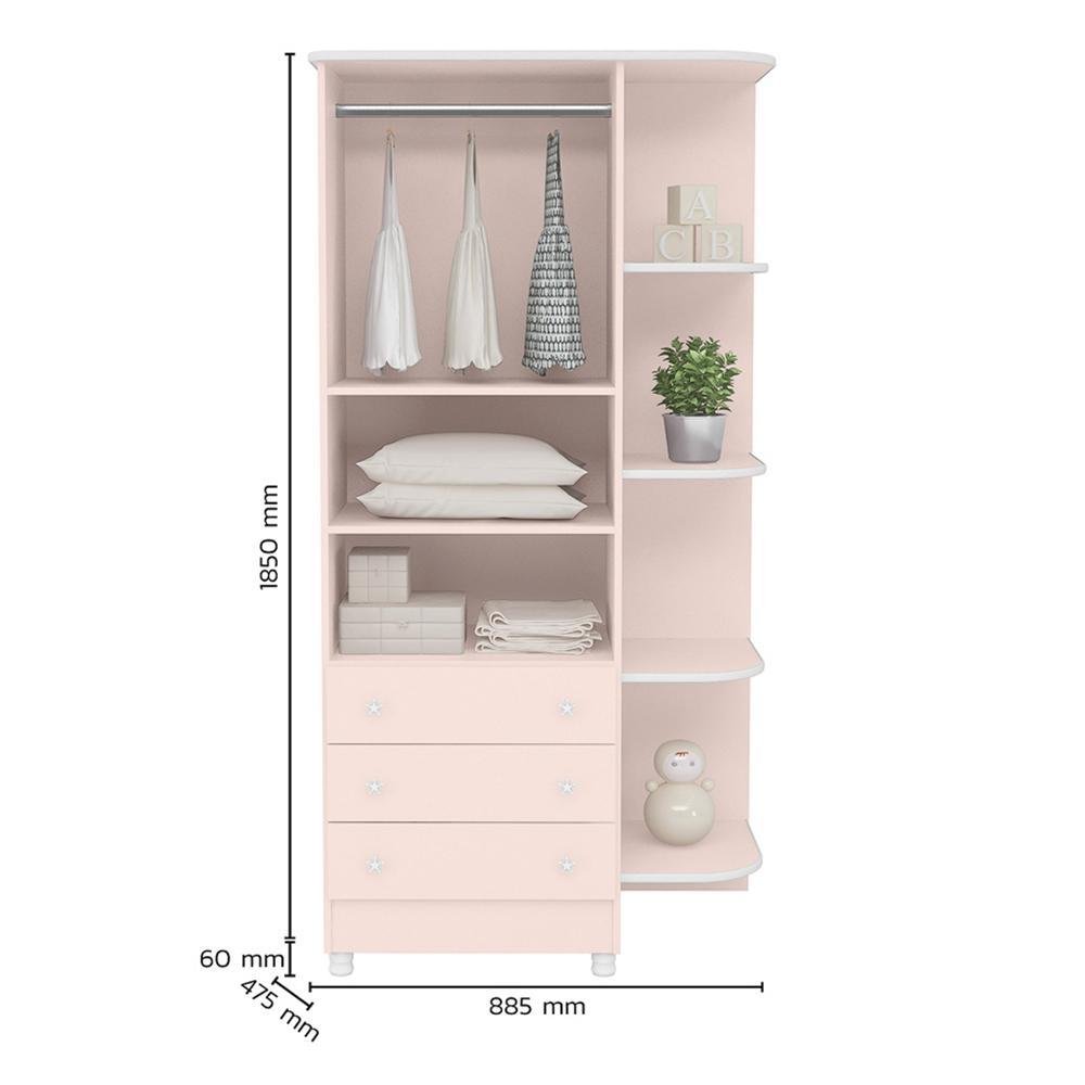 Jogo de Quarto Doce Sonho Guarda Roupa 2 Portas e Cômoda 1 Porta Rosa Acetinado com Pés - Qmovi - 4