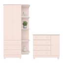 Ver imagem 1 de Jogo de Quarto Doce Sonho Guarda Roupa 2 Portas e Cômoda 1 Porta Rosa Acetinado com Pés - Qmovi
