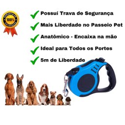 Guia Passeio Retrátil Resistente Trava Segurança 5 Metros - 4