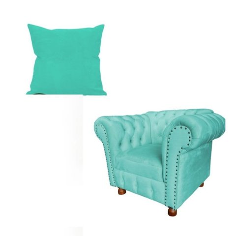 Uma Poltrona Luiz Xv Capitonê Retrô + Uma Almofada suede Azul Tiffany/ Recepção, Barbearia
