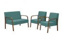 Ver imagem 1 de Conjunto Jade 2 Poltronas de 1 Lugar e 1 poltrona de 2 lugares Braço Madeira DSalla Suede Turquesa