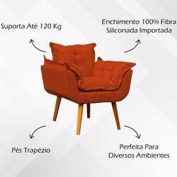 Kit 2 Poltronas Decorativa para Sala Manicure Recepção Cadeira Confortável Alice Suede Terracota - 5