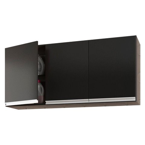 Armário de Parede Área de Serviço e Lavanderia 120cm com 03 Portas 100% Mdf Preto - Abmaza