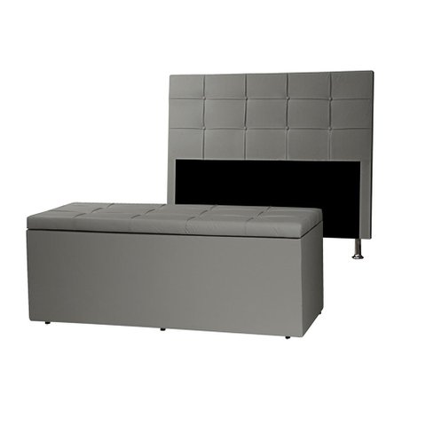 Kit Cabeceira e Calçadeira Baú Casal King 1,95m Roma Material Sintético Cinza Dal Poz Estofados