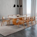 Ver imagem 1 de Sala de Jantar Mesa Ane 220cm Tampo Laqueado com Vidro Canto Moeda e 8 Cadeiras Eva Premium