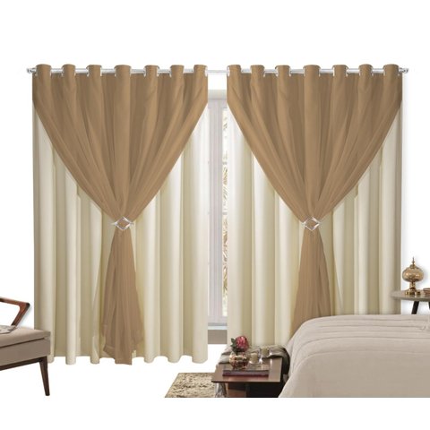 Cortina Blackout PVC 4,00m X 2,80m Com Voil Avelã