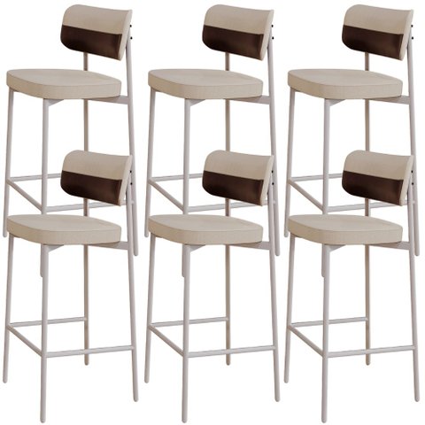 Kit 06 Banquetas Alta Bar Cozinha Sala de Jantar Aço Branco Kaira C01 Linho Areia Courino Café - Lya