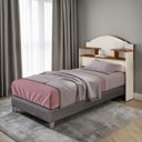 Ver imagem 2 de Cabeceira para Cama Box Solteiro 90cm Evelyn com Nichos e Prateleiras:Off White/Canela