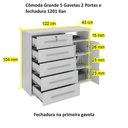 Ver imagem 2 de Cômoda Grande 5 Gavetas 2 Portas e Fechadura 1201 Ilan Branca