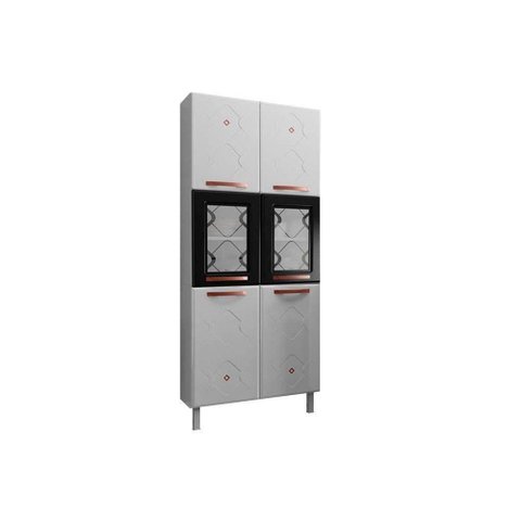 Paneleiro de Cozinha Mirage New Aço C- 6 Portas C-2vidro 80cm Branco-preto - Telasul