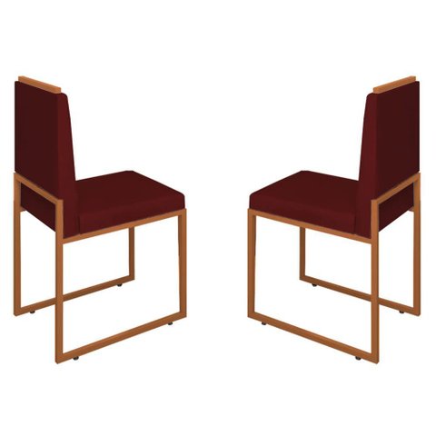 Conjunto Duas Cadeiras Sala Jantar Barcelona Base Bronze:bordo