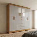 Ver imagem 1 de Guarda-Roupa Solteiro com Espelho 6 Portas 2 Gavetas Cinamomo Off-White Estrela Premium
