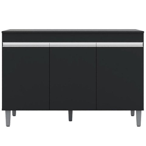 Balcão Gabinete de Pia com Tampo 120cm 3 Portas Manu - Ajl Móveis Cor Preto