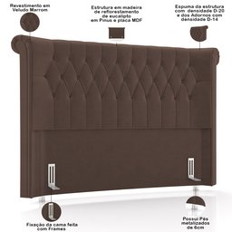 Cabeceira Cama Box Casal 140cm Estofada Meora P05 Veludo Marrom - Lyam Decor - 4