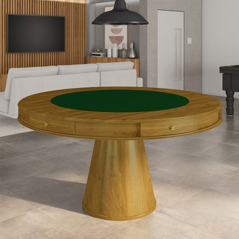 Mesa de Jogos Carteado 6 Lugares Bellagio com Gavetas e Tampo Reversível Base Cone com Tecido Mel/ve