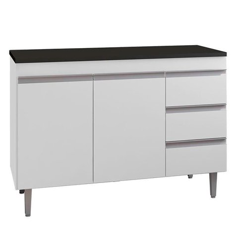 Balcão de Cozinha Andréia Branco com Tampo 100 Cm Preto Fosco – Ajl