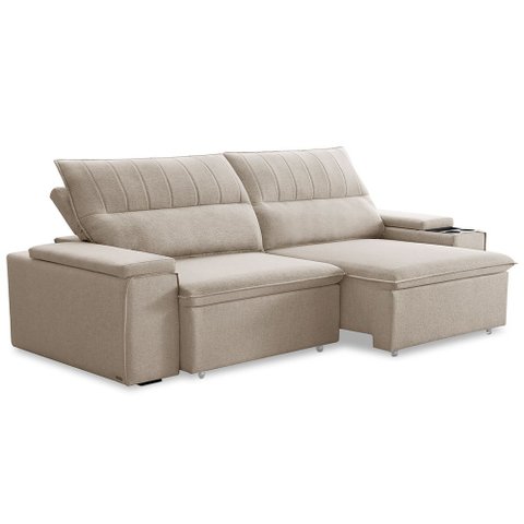 Sofá Retrátil Reclinável para Sala 3 Lugares 245cm Ricci F04 Linho Bege - Lyam Decor