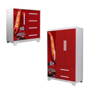 Kit Guarda Roupas e Cômoda Infantil Mdf Alta Qualidade Carro:vermelho