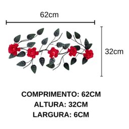 Enfeite de Parede Decorativo Todo de Ferro 5 Rosas:vermelho - 2