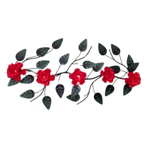 Enfeite de Parede Decorativo Todo de Ferro 5 Rosas:vermelho