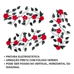 Enfeite de Parede Decorativo Todo de Ferro 5 Rosas:vermelho - 4