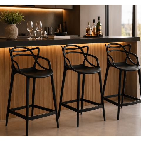Banqueta Allegra Top Chairs Preta - Kit com 3