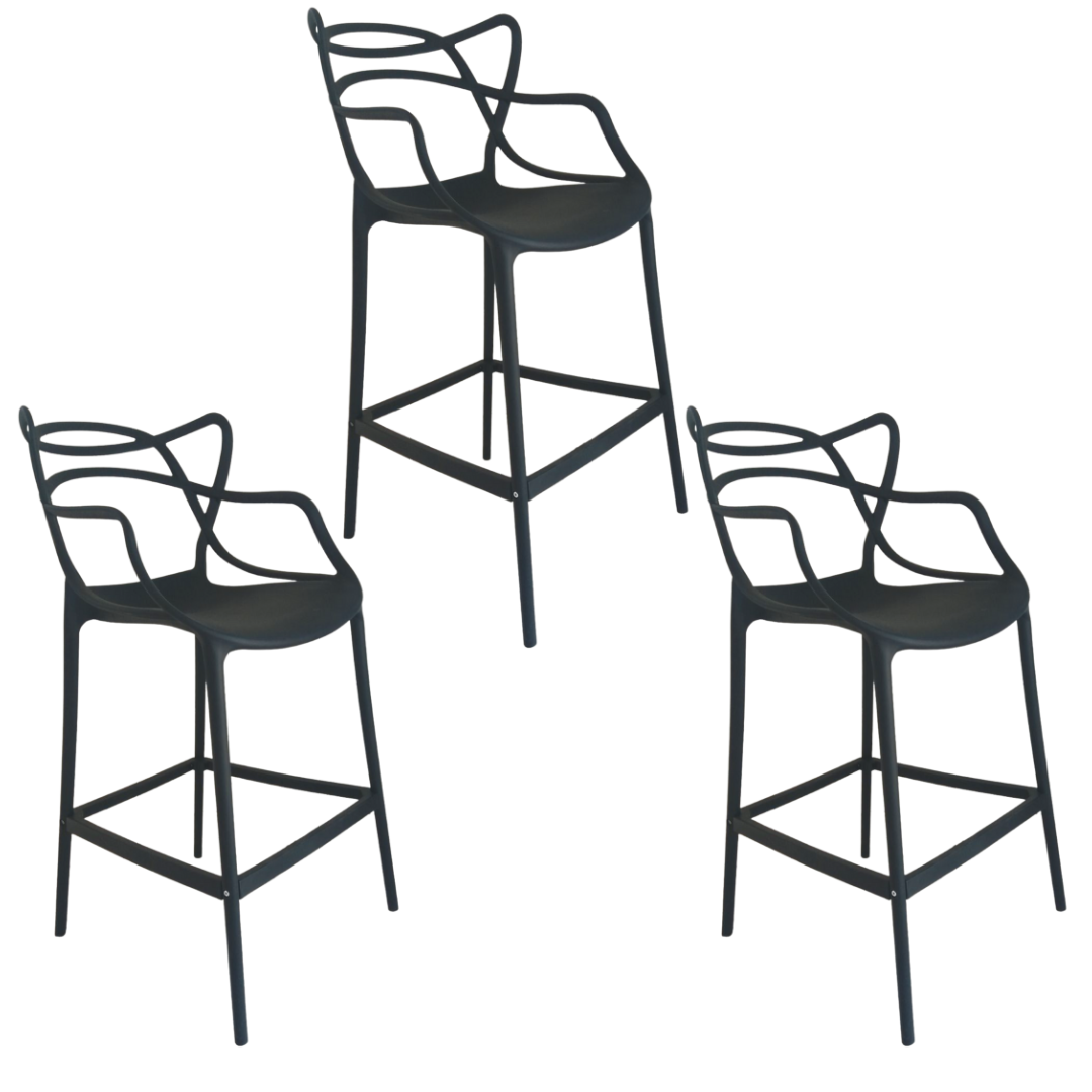 Banqueta Allegra Top Chairs Preta - kit com 3