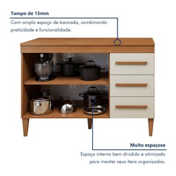 Balcão de Cozinha com Tampo 2 Portas 3 Gavetas Atenas - 7