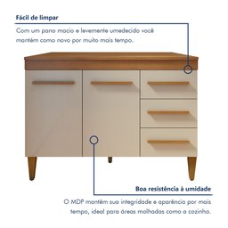 Balcão de Cozinha com Tampo 2 Portas 3 Gavetas Atenas - 6 Balcão de Cozinha com Tampo 2 Portas 3 Gavetas Atenas - 6