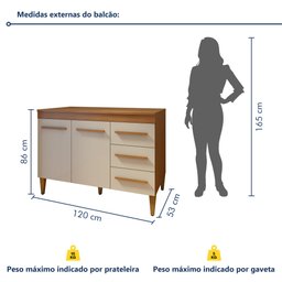 Balcão de Cozinha com Tampo 2 Portas 3 Gavetas Atenas - 3 Balcão de Cozinha com Tampo 2 Portas 3 Gavetas Atenas - 3