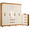Ver imagem 1 de Guarda Roupa Casal com Cômoda Doble 8 Portas de Bater 4 Gavetas MDP Cinamomo Off White Albatroz