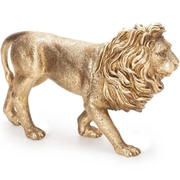 Escultura Decorativa Leão Dourado em Poliresina 15 X 7CM MART - 3