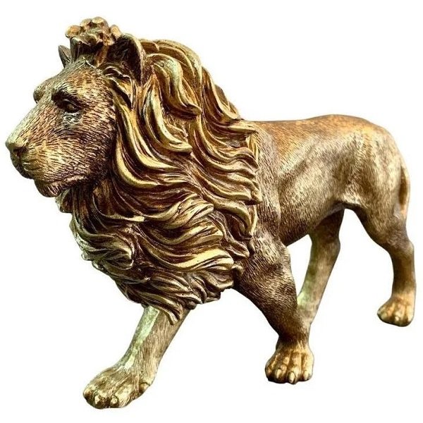 Escultura Decorativa Leão Dourado em Poliresina 15 X 7CM MART - 4