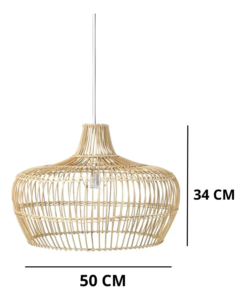 Lustre Pendente Vime Cúpula Fibra Natural Luminária 50x34 - 5