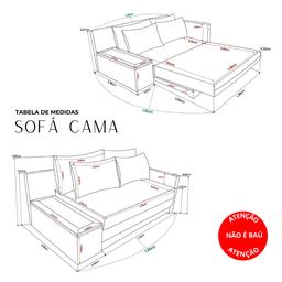 Sofá Cama | com Tampo Lateral Esquerdo Tecido Linho - 180cm - Deva 04 - 7